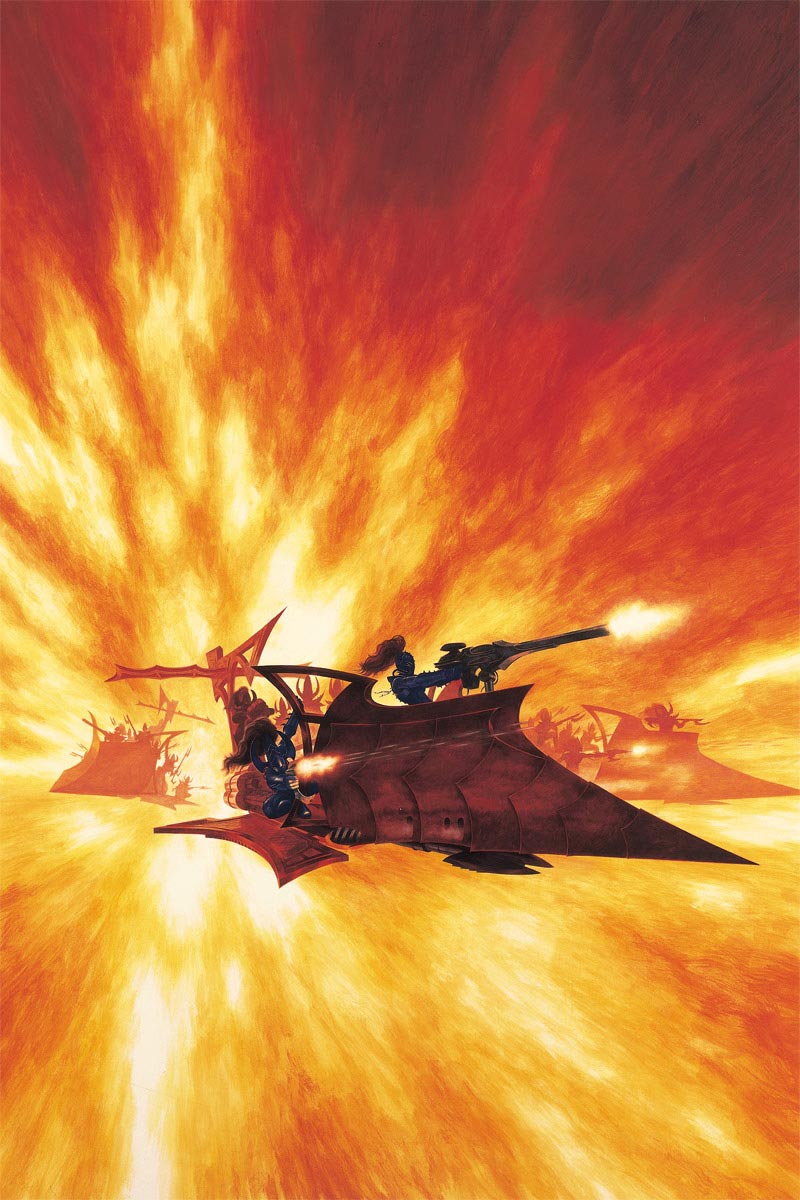 This classic image first appeared on the box cover for the Dark Eldar Raider kit.