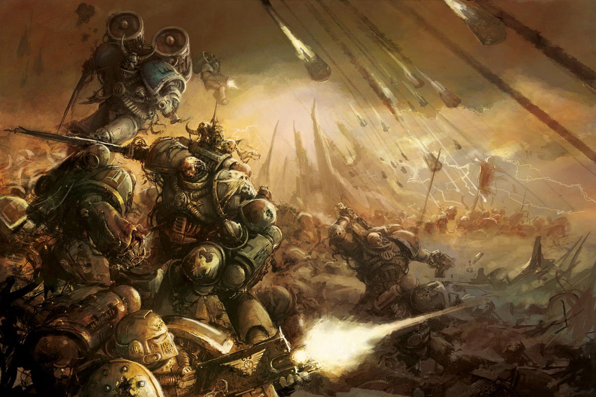 Traitor Legionnaires from the World eaters and Death Guard Legions purge those still loyal to the Emperor in one of the opening battles of the fabled Horus Heresy