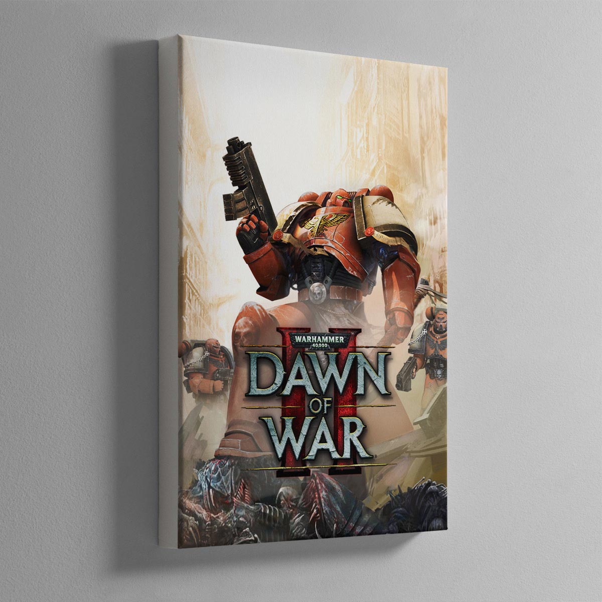 The cover for the popular RTS game Dawn of War 2 shows Space Marines of the Blood Ravens Chapter