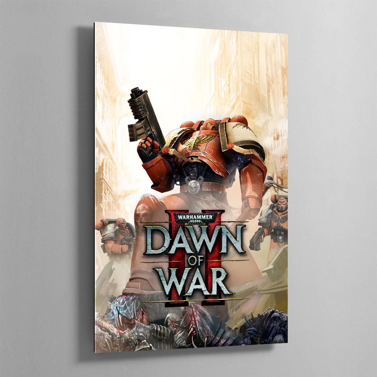 The cover for the popular RTS game Dawn of War 2 shows Space Marines of the Blood Ravens Chapter