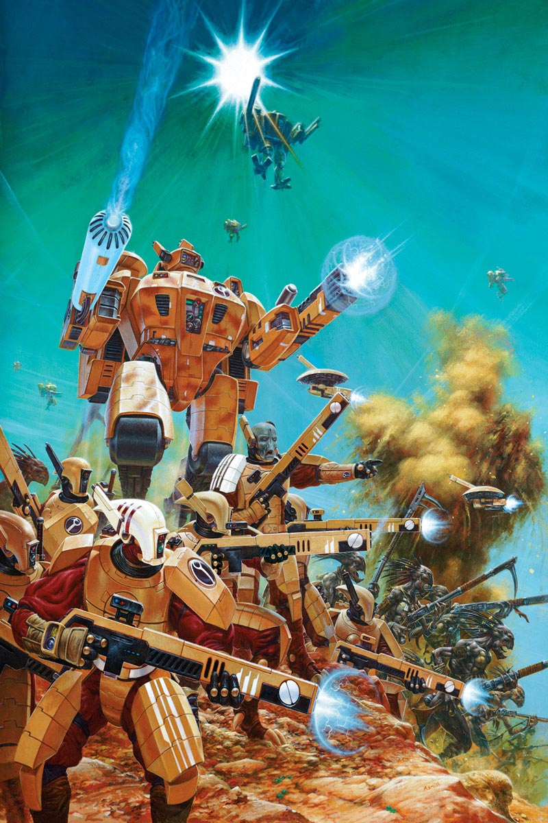 The highly advanced Tau Sept with their Kroot mercenary warriors. This image adorned the cover of the third edition Tau Codex.