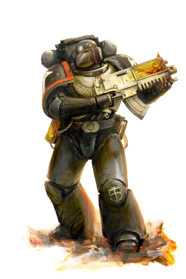 Space Marine of the Raven Guard Chapter, known for their use of subterfuge and stealth tactics.