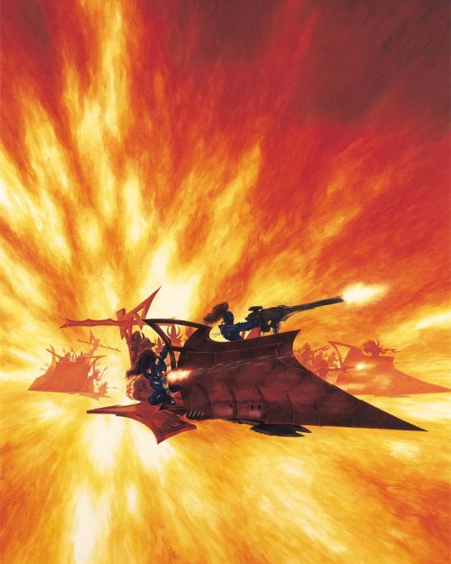 This classic image first appeared on the box cover for the Dark Eldar Raider kit.