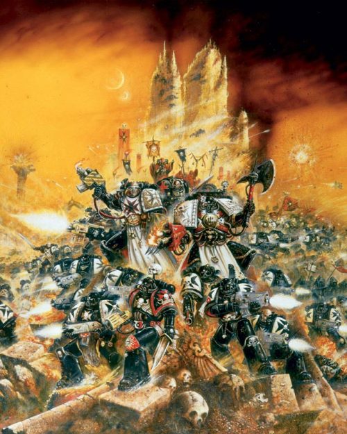 Space Marines of the Black Templars Chapter.