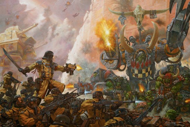 The Armageddon Steel Legion face off against Ghazgkhul Thrakka.