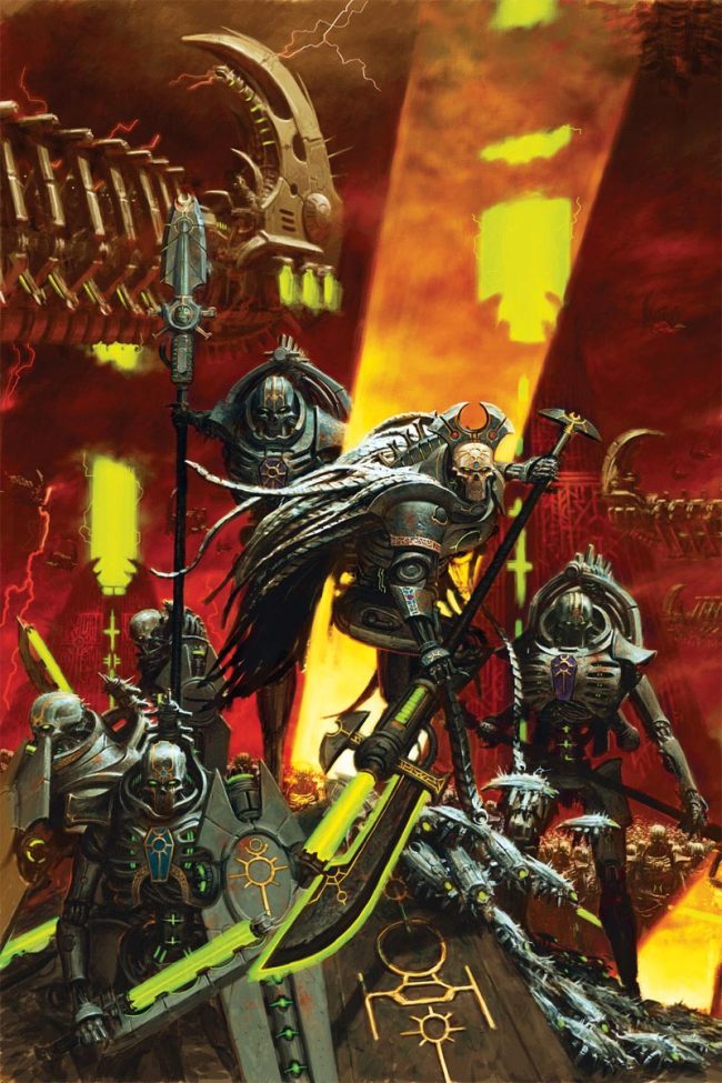 A Necron Overlord leads a squad of Lychguard.