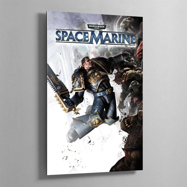 This piece of art was created for the cover of the Space Marine video game by THQ.