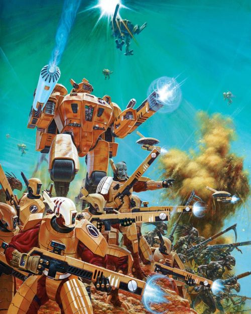 The highly advanced Tau Sept with their Kroot mercenary warriors. This image adorned the cover of the third edition Tau Codex.